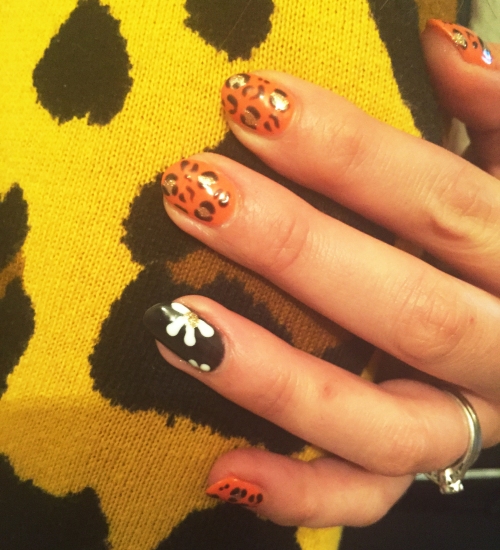 nails by natalie rose london mobile nail technician manicure pedicure glastonbury glasto  Bright pink leopard print and black flowers